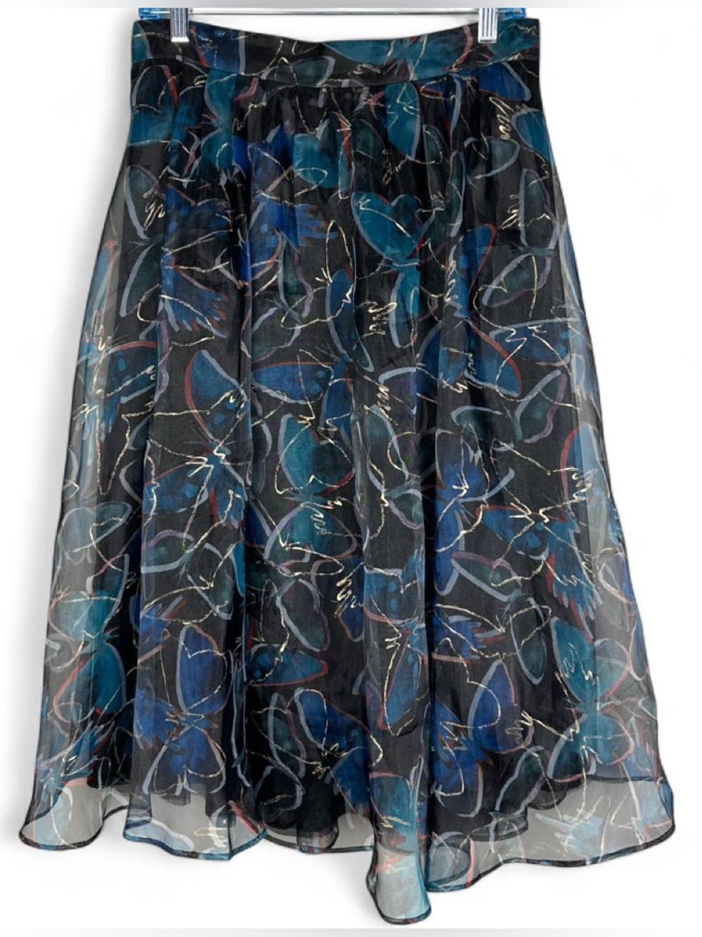 Anthropologie Moulinette Soeurs blue midnight butterfly Metallic Organza skirt